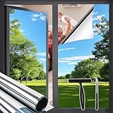 Zindoo Spiegelfolie Fensterfolie Fenster UV-Schutz Tageszeit Sichtschutzfolie Selbstklebend Silber...