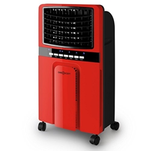 oneConcept Baltic Red Luftkühler Lufterfrischer (Ventilator, 3 Leistungsstufen, Fernbedienung, stromsparend, 65 Watt, 6 Liter Wassertank, inkl. Eispacks) rot -
